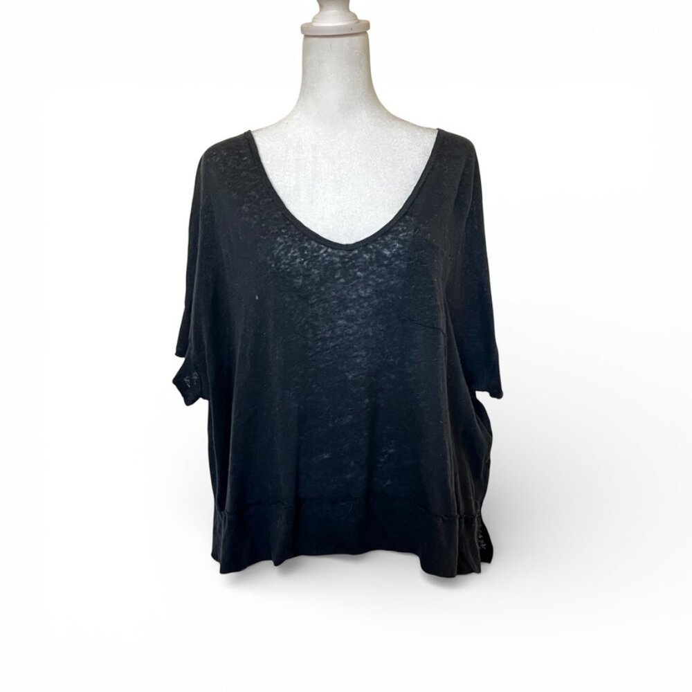 Free People Black Cutout Linen Back Tee XS Boho Festival Soft Grunge - Picture 2 of 11